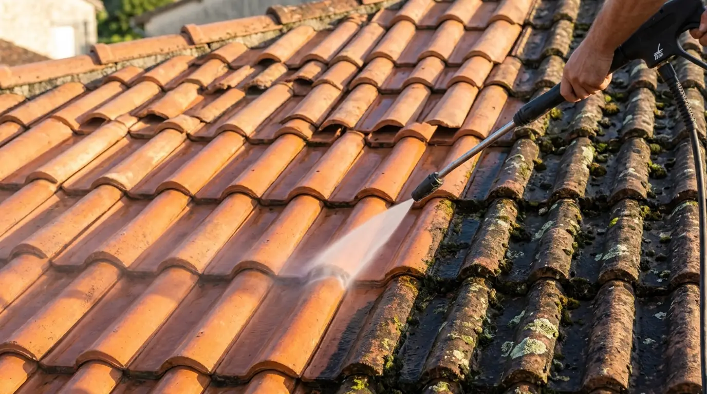 Nettoyage et démoussage d'une toiture en tuiles à Melle